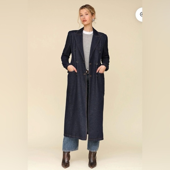 AVEC LES FILLES Tailored Double-Breasted Maxi, Denim Trench Coat, Sz. XS - Picture 14 of 16